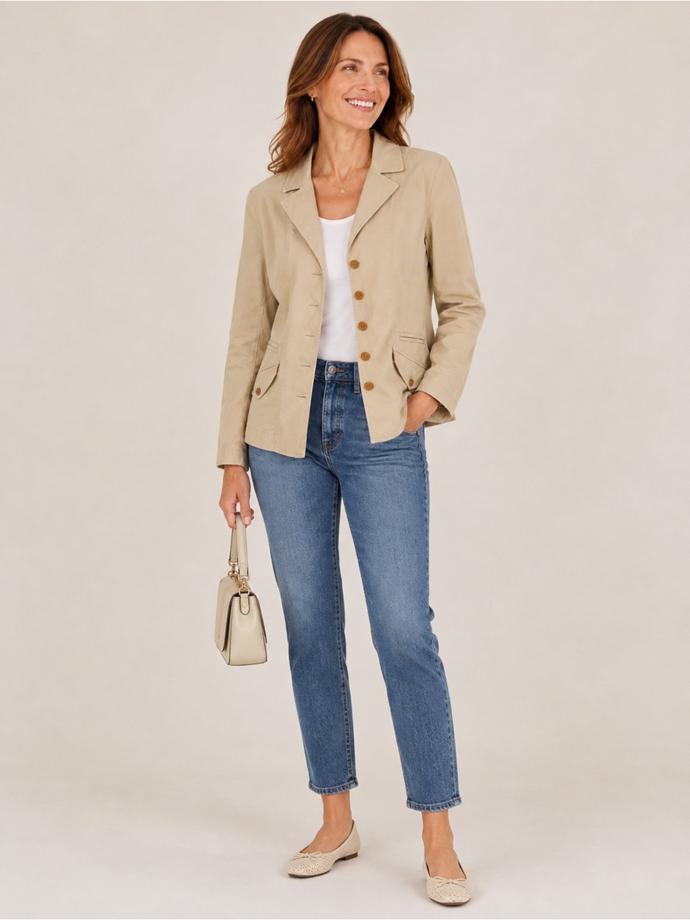 Talbots Khaki Button-Front Tailored Blazer